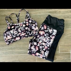 Splendid Black Floral Leggings Sports Bra XS